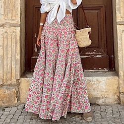 Women's Swing Long Skirt Bohemia Maxi Skirts Print Floral Street Vacation Spring Summer Polyester Fashion coastalgrandmastyle Boho Pink Rose