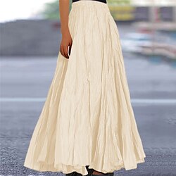 Women's Swing Long Skirt Maxi High Waist Skirts Ruched Pleated Long Solid Colored Daily Casual Daily Spring Summer Polyester Elegant Long Apricot Yellow Light Green Pink