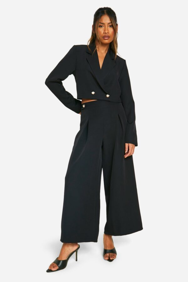 Womens Tab Detail Wide Leg Tailored Culottes - Black - 6, Black