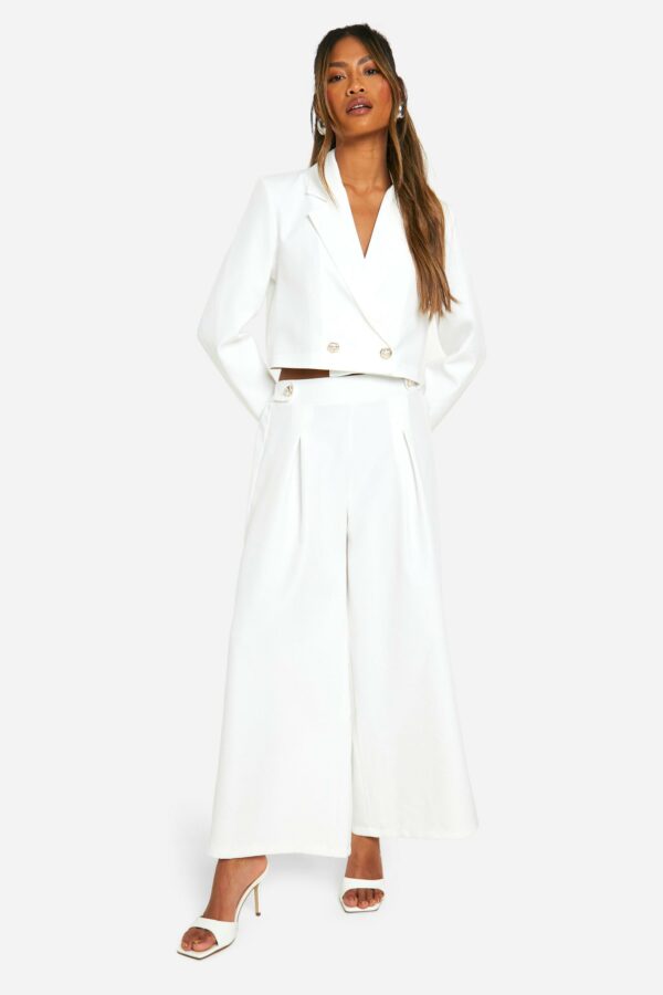 Womens Tab Detail Wide Leg Tailored Culottes - White - 6, White