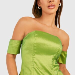 Womens Taffeta Bardot Corset Top - Green - 8, Green