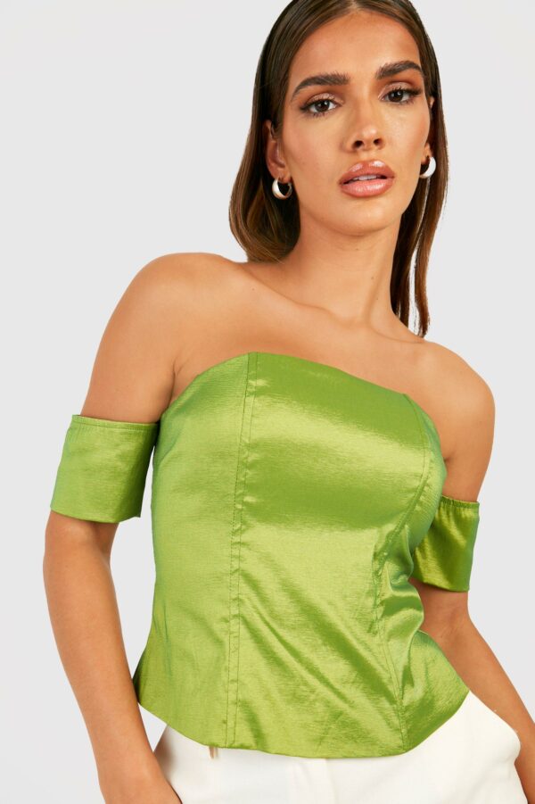 Womens Taffeta Bardot Corset Top - Green - 8, Green