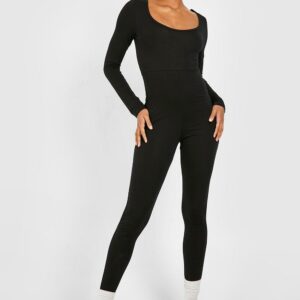 Womens Tall Basic Jersey Scoop Longsleeve Unitard - Black - 10, Black