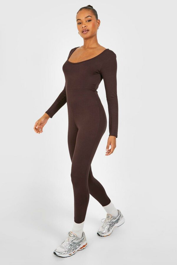 Womens Tall Basic Jersey Scoop Longsleeve Unitard - Brown - 16, Brown