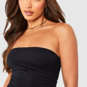 Womens Tall Cotton Ruched Side Bandeau Top - Black - 12, Black