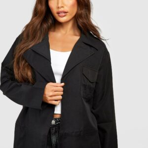 Womens Tall Crop Belted Utility Trench Coat - Black - 6, Black