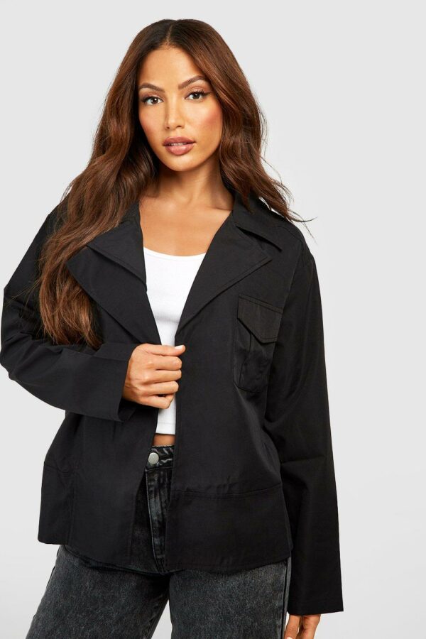 Womens Tall Crop Belted Utility Trench Coat - Black - 6, Black