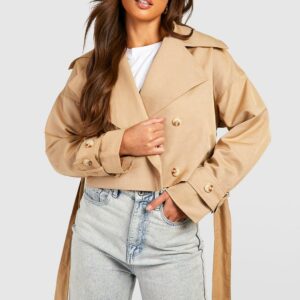 Womens Tall Crop Oversized Belted Trench Coat - Beige - 10, Beige