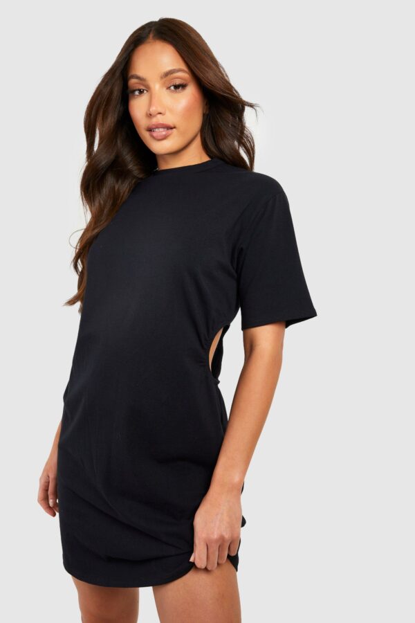 Womens Tall Cut Out Ruched Detail T-Shirt Dress - Black - 6, Black