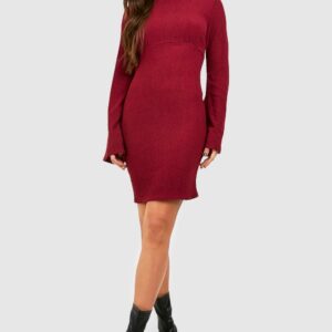 Womens Tall High Neck Flare Sleeve Mini Shift Dress - Red - 6, Red