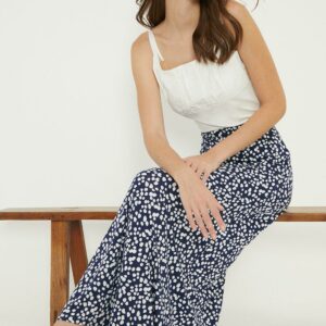 Womens Tall Navy Spot Midi Skirt