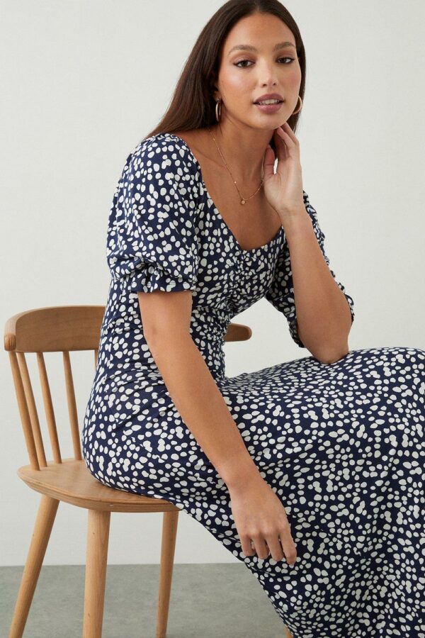 Womens Tall Navy Spot Sweetheart Midi Dress