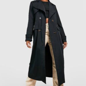 Womens Tall Oversized Belted Trench Coat - Black - 6, Black