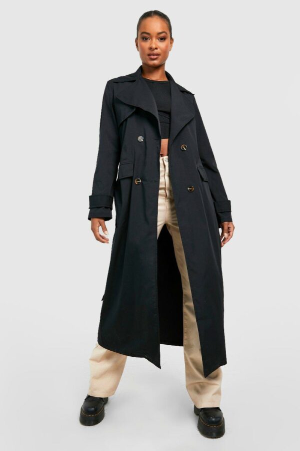 Womens Tall Oversized Belted Trench Coat - Black - 6, Black