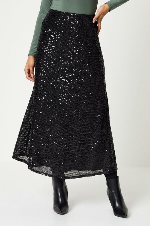 Womens Tall Sequin Bias Midi Skirt