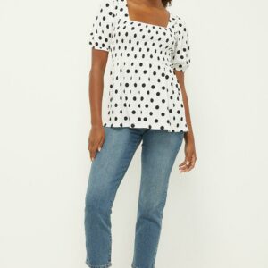 Womens Tall Shirred Mono Spot Short Sleeve Blouse