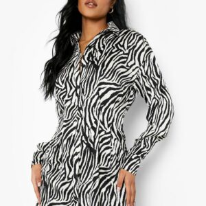 Womens Tall Zebra Print Cinched In Waist Shirt Dress - Black - 6, Black