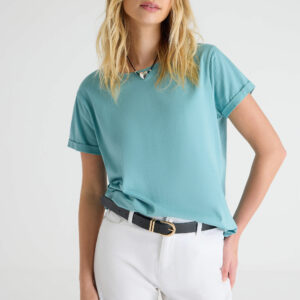 Womens Teal Roll Sleeve T-shirt