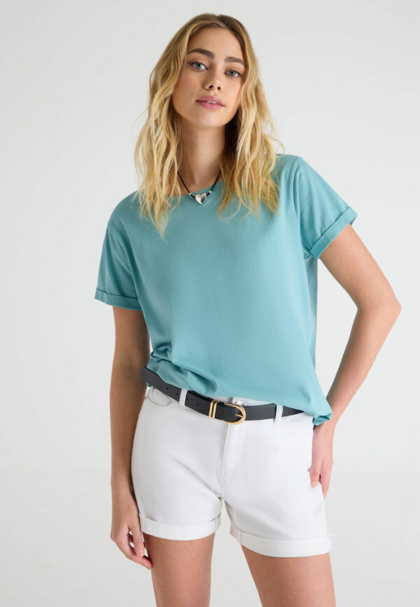 Womens Teal Roll Sleeve T-shirt