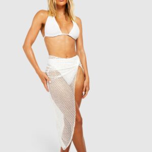 Womens Textured Crochet Knot Beach Maxi Skirt - White - S, White