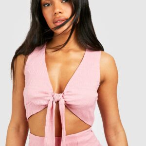 Womens Textured Knot Front Bralette - Pink - 10, Pink