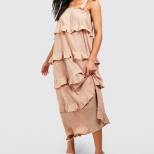 Womens Textured Ruffle Tiered Sundress - Brown - 18, Brown