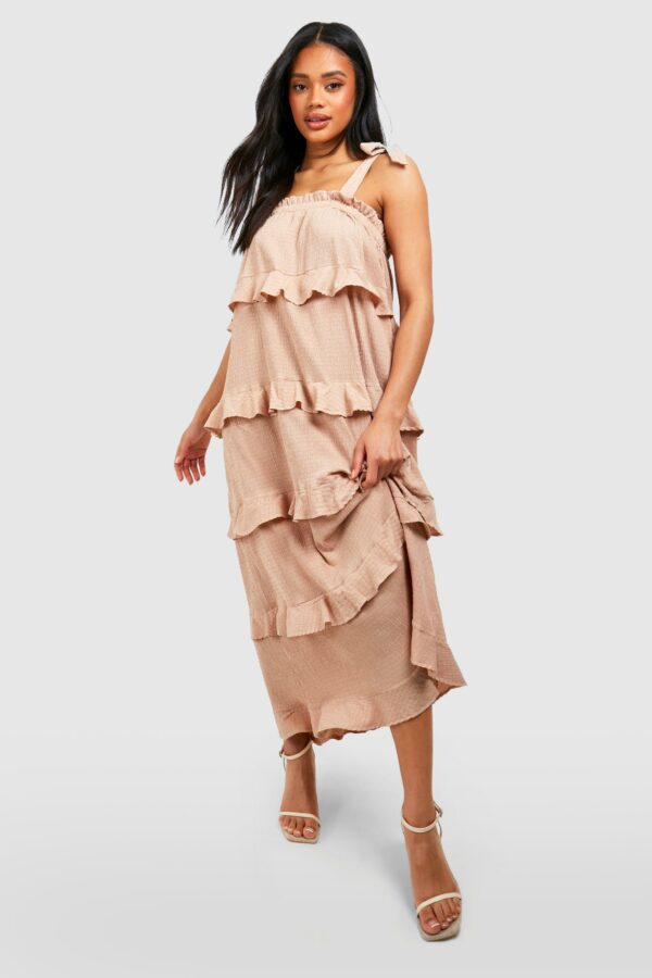 Womens Textured Ruffle Tiered Sundress - Brown - 18, Brown