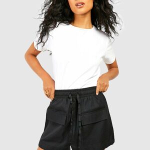 Womens Tie Detail Cargo Mini Skirt - Black - 8, Black