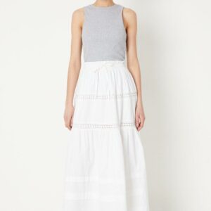 Womens Tiered Drawstring Waist Midi Skirt