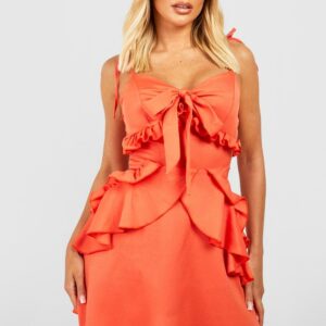 Womens Tiered Ruffle Tie Detail Swing Dress - Orange - 8, Orange