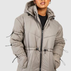 Womens Toggle Detail Hooded Puffer Jacket - Beige - 8, Beige