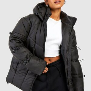 Womens Toggle Detail Hooded Puffer Jacket - Black - 8, Black