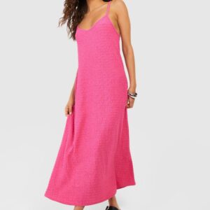 Womens Trapeze Textured Midaxi Smock Dress - Pink - 8, Pink