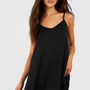 Womens Trapeze Textured Smock Dress - Black - 8, Black