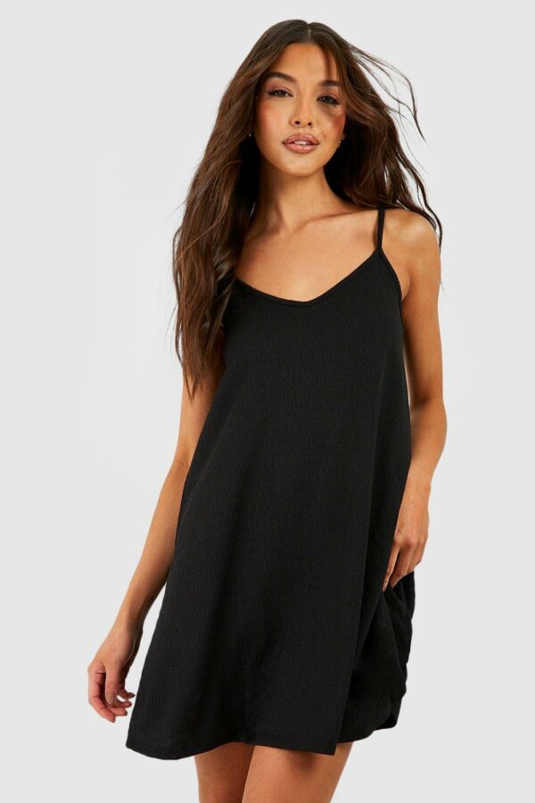 Womens Trapeze Textured Smock Dress - Black - 8, Black