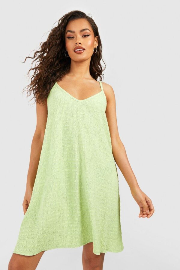 Womens Trapeze Textured Smock Dress - Green - 8, Green