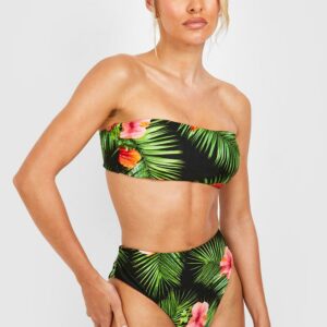 Womens Tropical Bandeau Bikini Set - Black - 12, Black