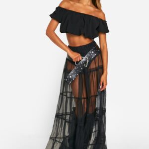 Womens Tulle Lace Maxi Skirt - Black - 10, Black