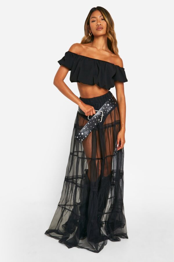 Womens Tulle Lace Maxi Skirt - Black - 10, Black