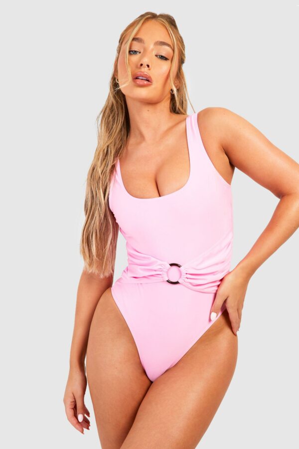 Womens Tummy Control O-Ring Scoop Swimsuit - Pink - 8, Pink