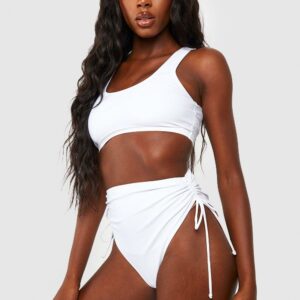 Womens Tummy Control Ruched High Waist Bikini Brief - White - 14, White