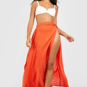 Womens Twist Detail Beach Maxi Skirt - Orange - M, Orange