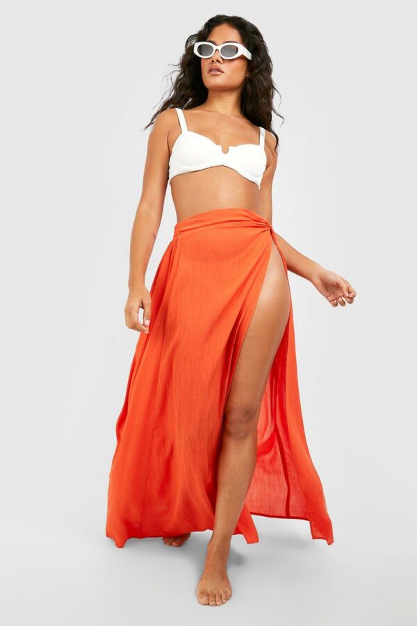 Womens Twist Detail Beach Maxi Skirt - Orange - M, Orange