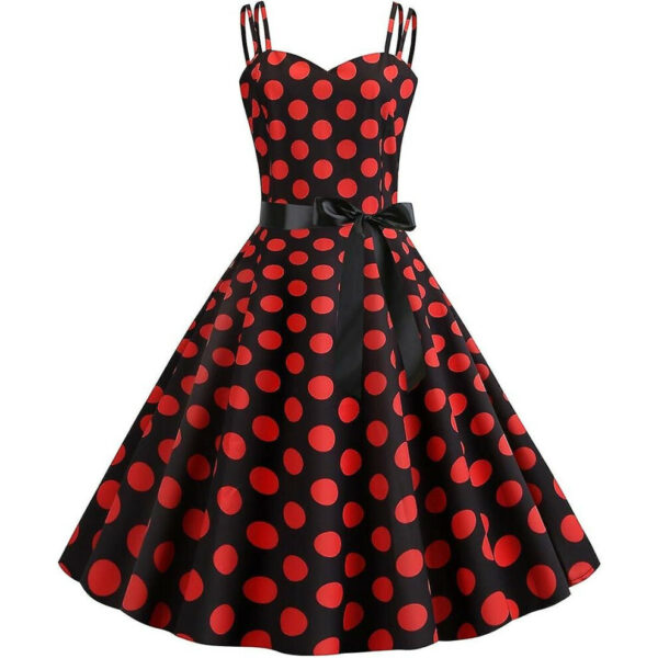 (Women's Vintage 1950s Retro Rockabilly Dress Polka Dot Sleeveless Cocktail Evening Party Swing Dresses With Belt) Women's Vintage 1950s Retro Rockabi