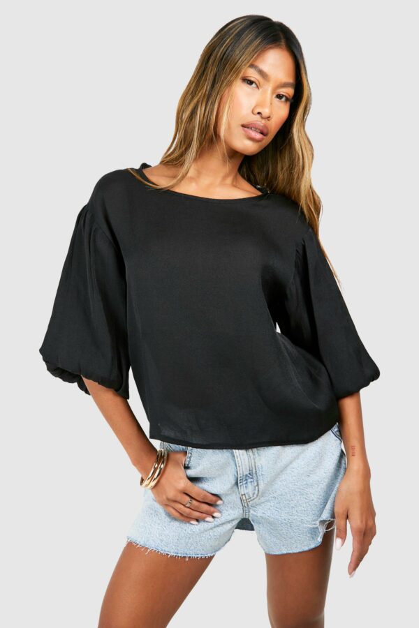 Womens Volume Sleeve Blouse - Black - 6, Black