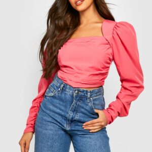 Womens Volume Sleeve Square Neck Corset Top - Pink - 8, Pink