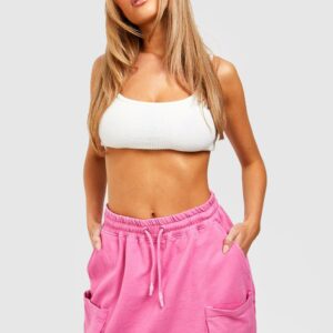 Womens Washed Cargo Pocket Mini Sweat Skirt - Pink - S, Pink