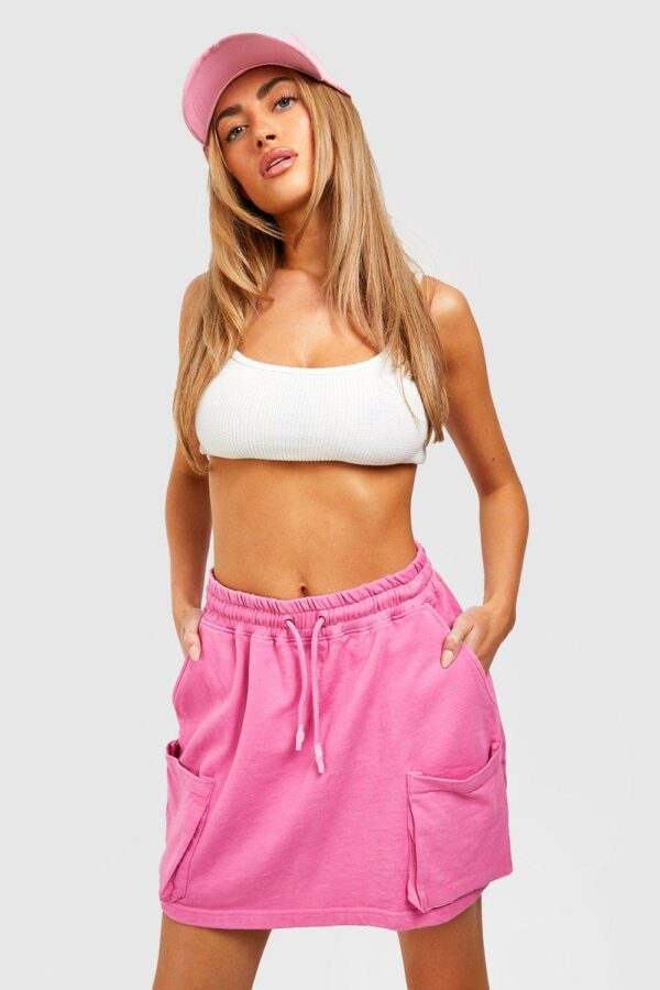 Womens Washed Cargo Pocket Mini Sweat Skirt - Pink - S, Pink