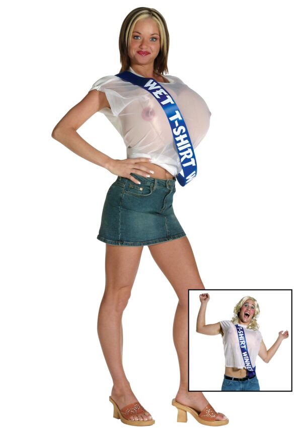 Womens Wet T-Shirt Winner Fancy Dress Costume