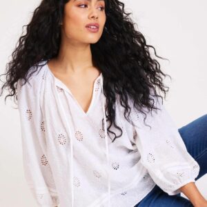 Womens White Broderie Gypsy Blouse